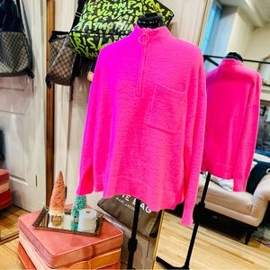 Lou & Grey Neon Pink 1/4 Zip Pullover